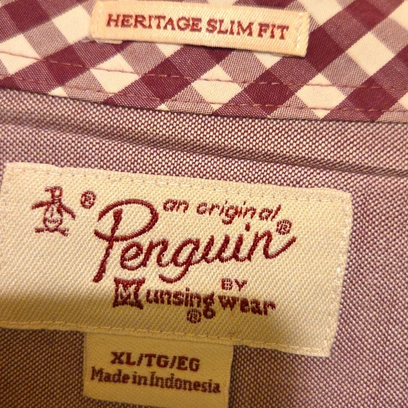 Penguin By Munsingswear Burgundy and Blue Checkered Shirt Size XL Slim fit... - Picture 3 of 3